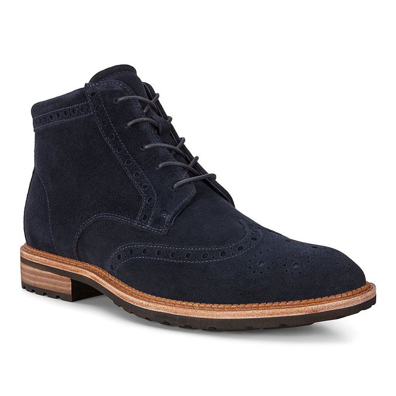 Men Boots Ecco Vitrus I - Brogue Shoe Blue - India GDCOBK194